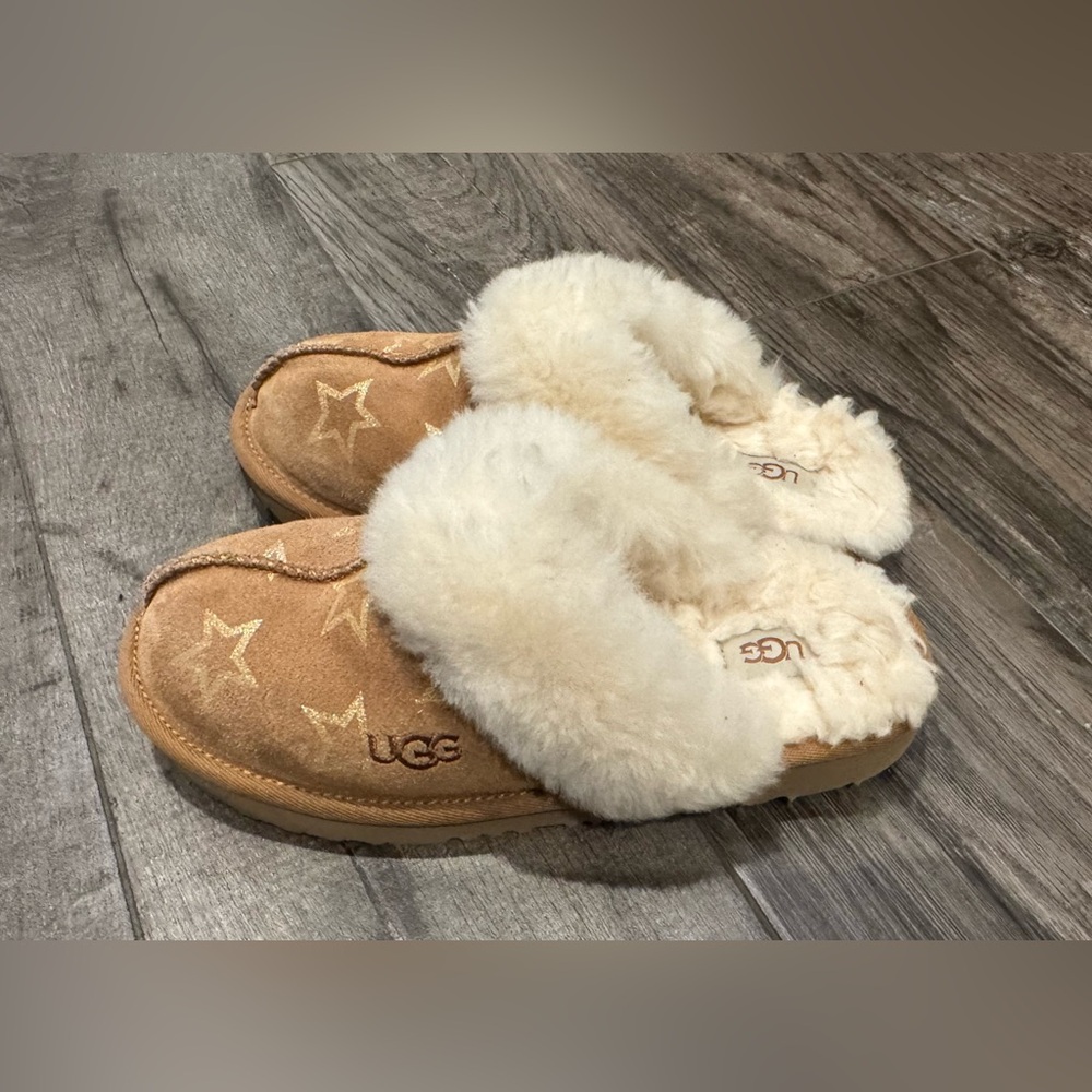 UGG Beige and Cream Shearling Slippers
